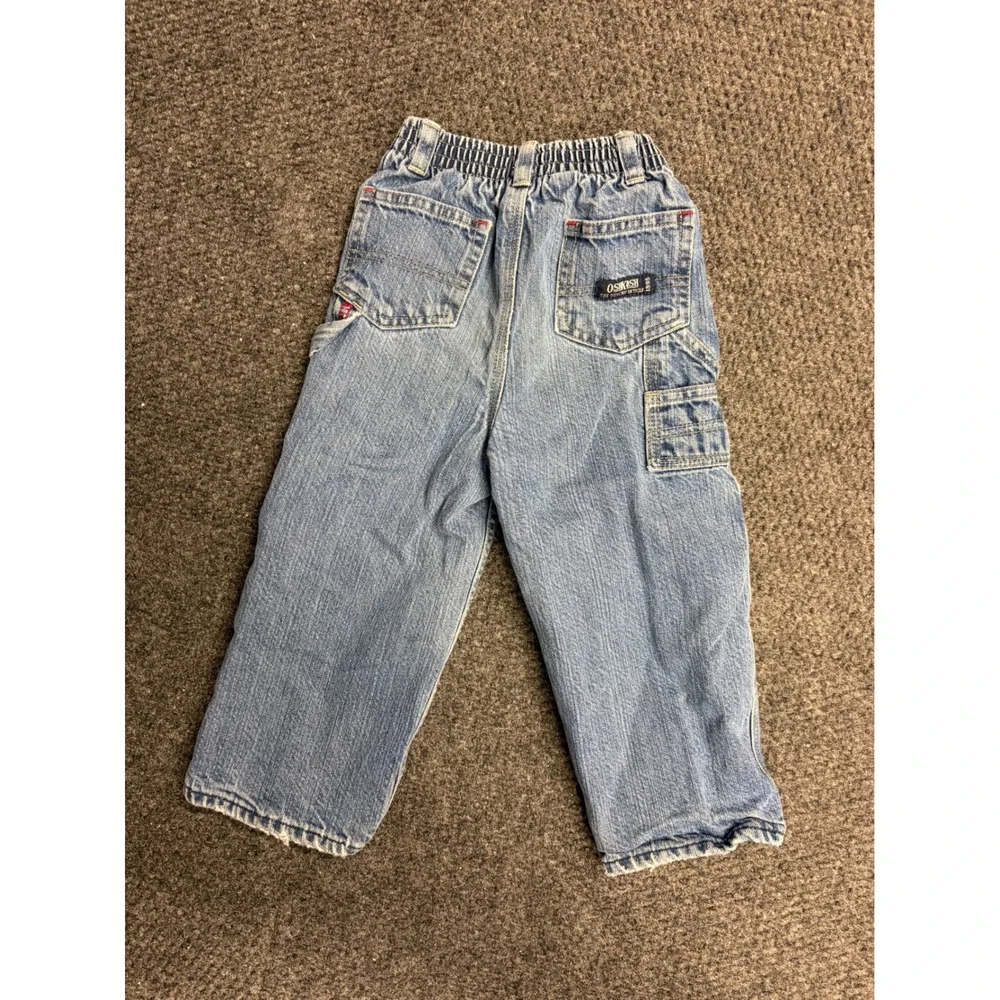 Vintage OshKosh Bgosh Plaid Flannel Lined Carpenter Jeans Light Wash 24 Months